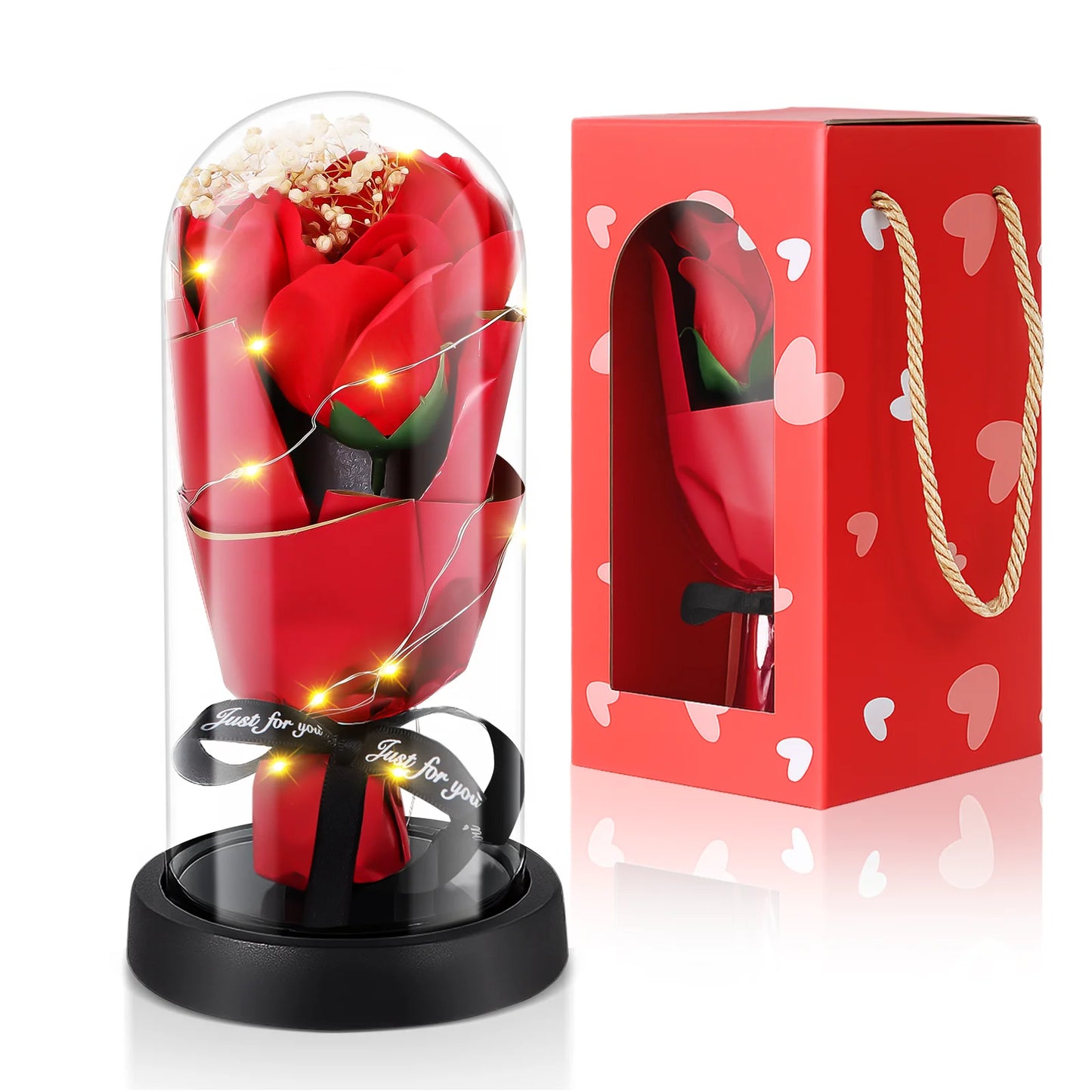 Valentines Day Decorations, Eternal Flowers Bouquet, Red Rose Artificial Flowers for Mom Women Her, Unique Anniversary Mother'S Day Christmas Birthday Gift, Home Decor