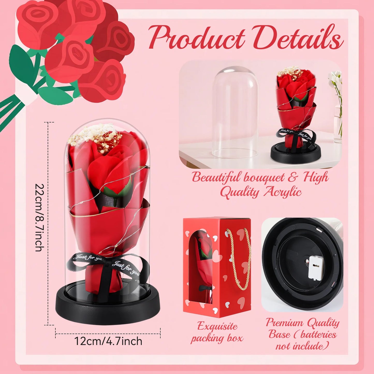 Valentines Day Decorations, Eternal Flowers Bouquet, Red Rose Artificial Flowers for Mom Women Her, Unique Anniversary Mother'S Day Christmas Birthday Gift, Home Decor