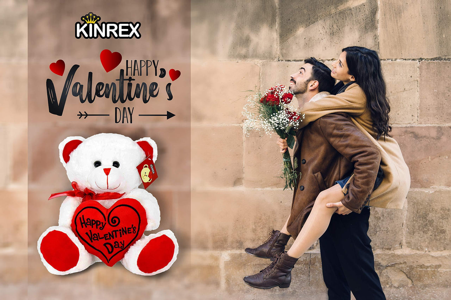 Happy Valentine’S Day Stuffed Teddy Bear- Teddy Bear to Gift for Valentine’S Day for Couples- White Valentines Teddy Bear with Heart Pillow - 11.81” / 30 Cm.