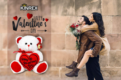 Happy Valentine’S Day Stuffed Teddy Bear- Teddy Bear to Gift for Valentine’S Day for Couples- White Valentines Teddy Bear with Heart Pillow - 11.81” / 30 Cm.