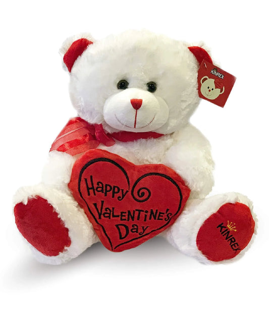 Happy Valentine’S Day Stuffed Teddy Bear- Teddy Bear to Gift for Valentine’S Day for Couples- White Valentines Teddy Bear with Heart Pillow - 11.81” / 30 Cm.