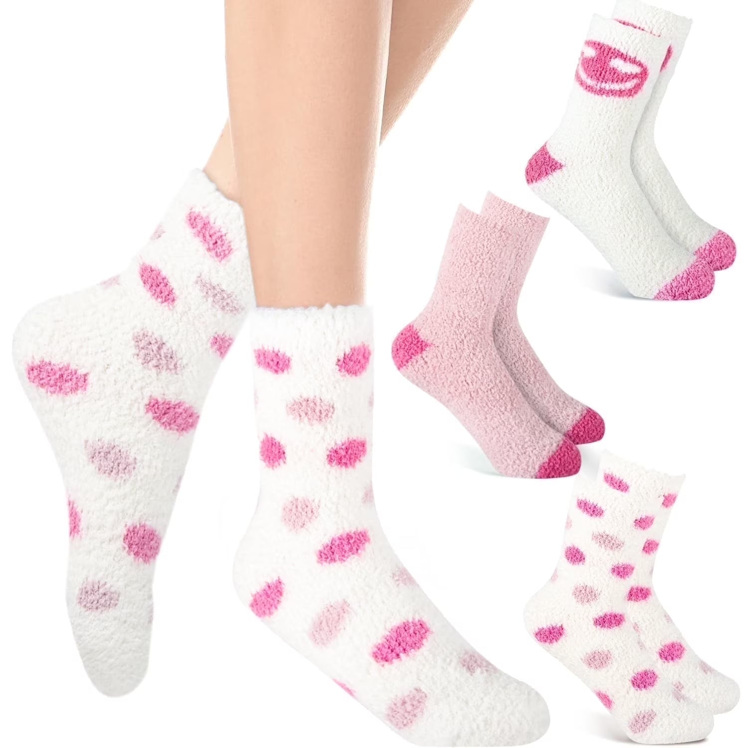 3 Pairs Women Fuzzy Socks, Pink Fluffy Comfy Socks for Women Mothers Day Mom Gifts