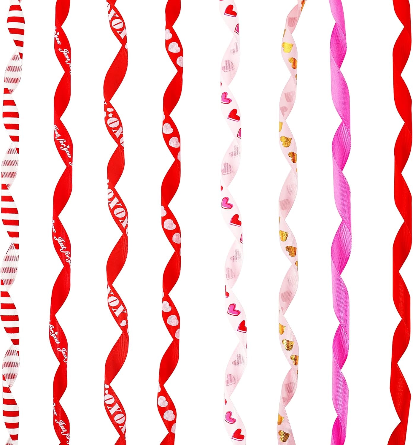 8 Rolls Valentine'S Heart Ribbons - Satin, Red, 3/8IN*110YD, Valentines Curling Wrapping Ribbons in Bulk DIY Craft Supplies Valentines Decorations Gift Ribbon