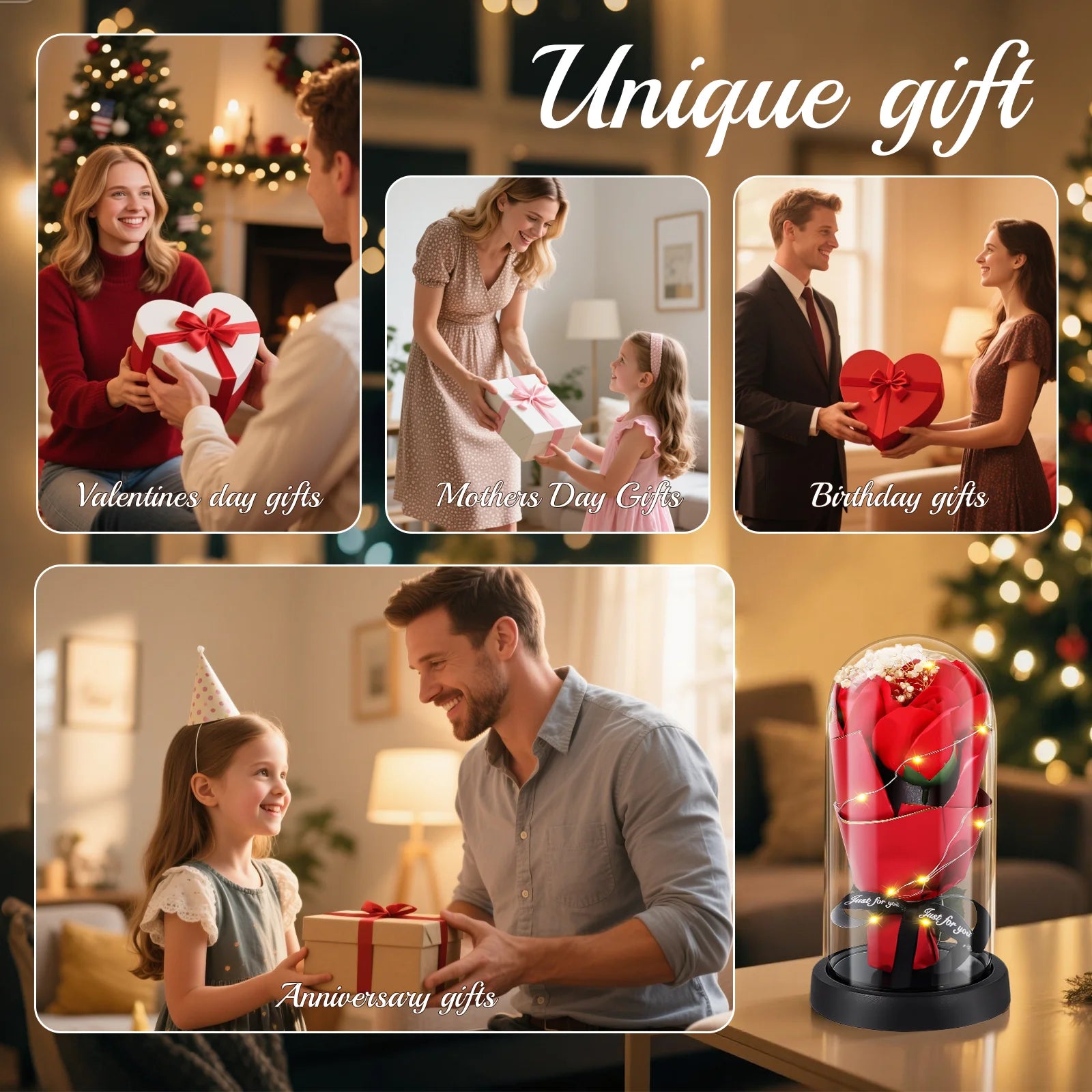 Valentines Day Decorations, Eternal Flowers Bouquet, Red Rose Artificial Flowers for Mom Women Her, Unique Anniversary Mother'S Day Christmas Birthday Gift, Home Decor